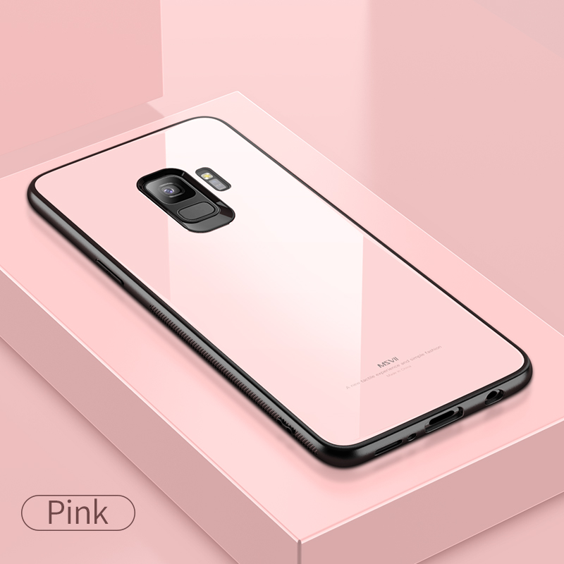 msvii Luxury Tempered Glass Case For Samsung S9 Case Slim Mirro Back Cover For Samsung Galaxy S9 Plus Phone Cases S 9: For Samaung S9 / Pink