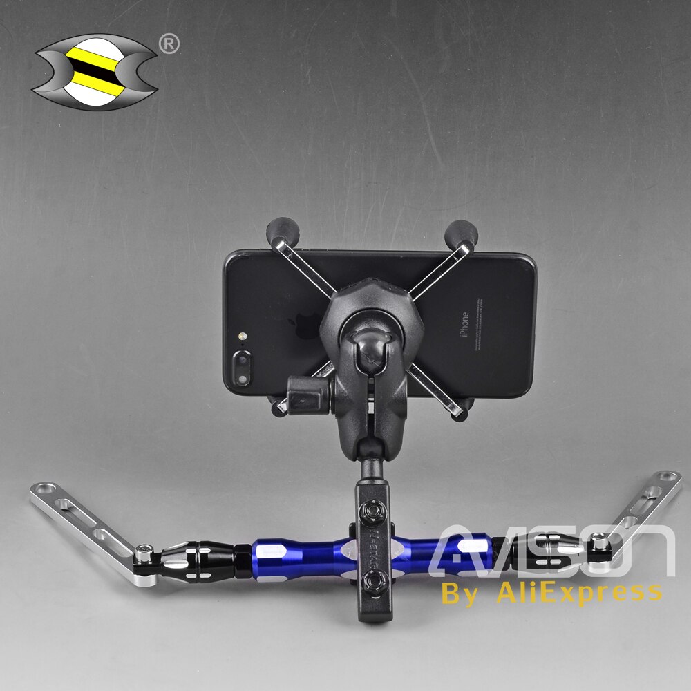 Support de téléphone portable | Pour XMAX 250 300 NMAX, support de téléphone portable, plaque GPS, support de miroir réglable: A set-Blue