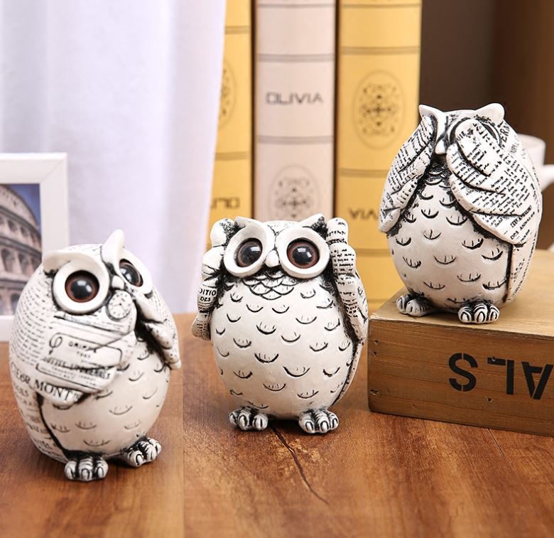 Cute 3 Pieces Mini Figurines owl Resin Crafts for Home Car Hotel Restaurant Decor Crafts