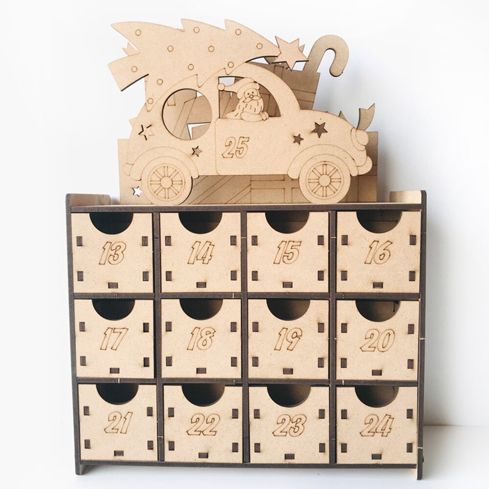1pc Christmas Train Painted Wood Christmas Decoration for Home with Advent Calendar Calendar Storage Box 42*10*19cm Navidad: 21x32cm A