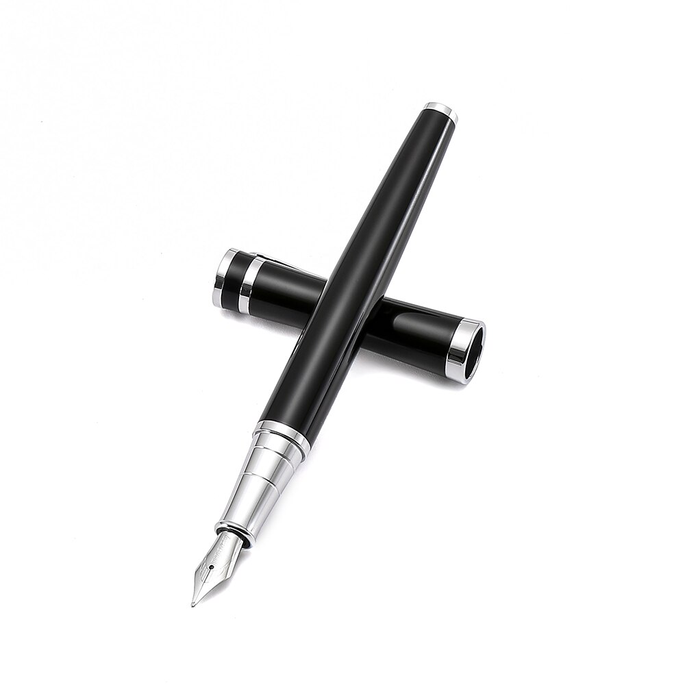 Baoer-pluma estilográfica [Picasso], cuerpo de Metal de acero inoxidable, Color plateado, blanco perla, negro, punta mediana, escritura escolar F310: Elegant Black