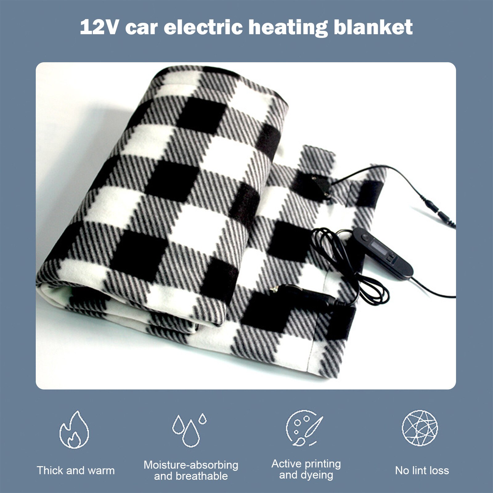 Electric Car Blanket Heated 12 Volt Fleece Travel Throw Rug for Car Cold Weather Overheating Protection Blanket