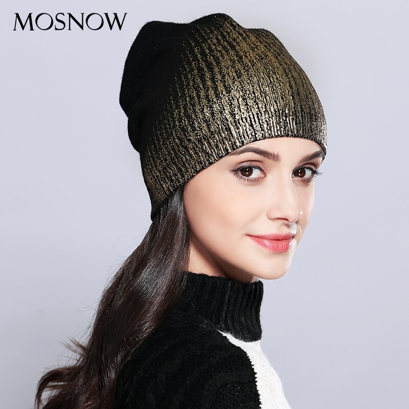 Vrouwen Hoeden Shining Wol Gebreide Herfst Winter Brand Hoed Vrouwelijke Skullies Mutsen Bonnet # MZ715
