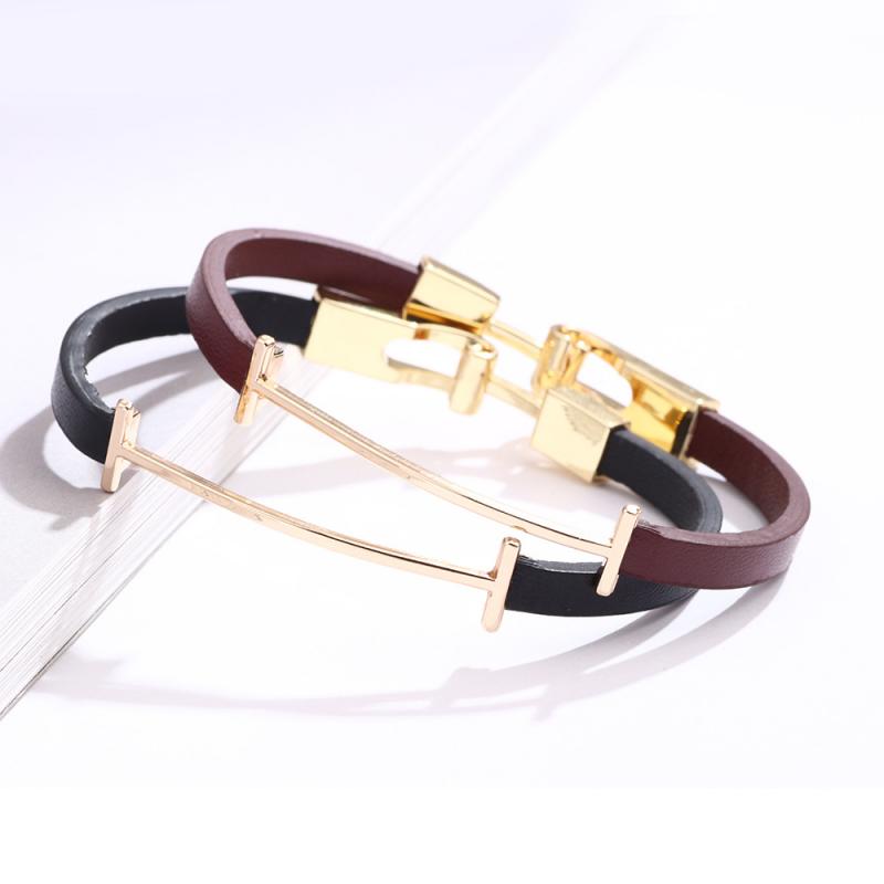 Punk Cowhide Leather Men Bracelet Bangles for Women Jewelry Magnetic Snap Charm Bracelet