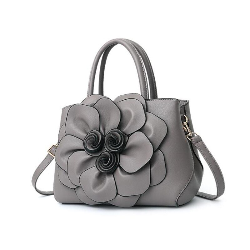 Spring Solid Color Female Handbag PU Leather Flower Portable Shoulder Bag Women Messenger Bag