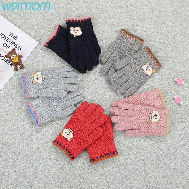 Warmom Winter Warme Handschoenen Voor Mannen En Vrouwen Schattige Beer Gebreide Wollen Handschoenen Studenten Outdoor Plus Fluwelen Voor 4-8 Jaar Oud