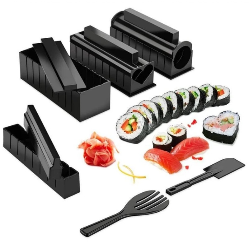 10 st / set sushi maker kit risboll kaka rullform japansk sushi chef kit diy hemlagad sushi gör mögel kök sushi verktyg