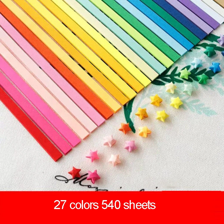 540 hojas de papel de Origami Stars, tiras de estrellas coloridas de la suerte de doble cara, 27 colores, papel plegable decorativo para suministros de manualidades: Transparente
