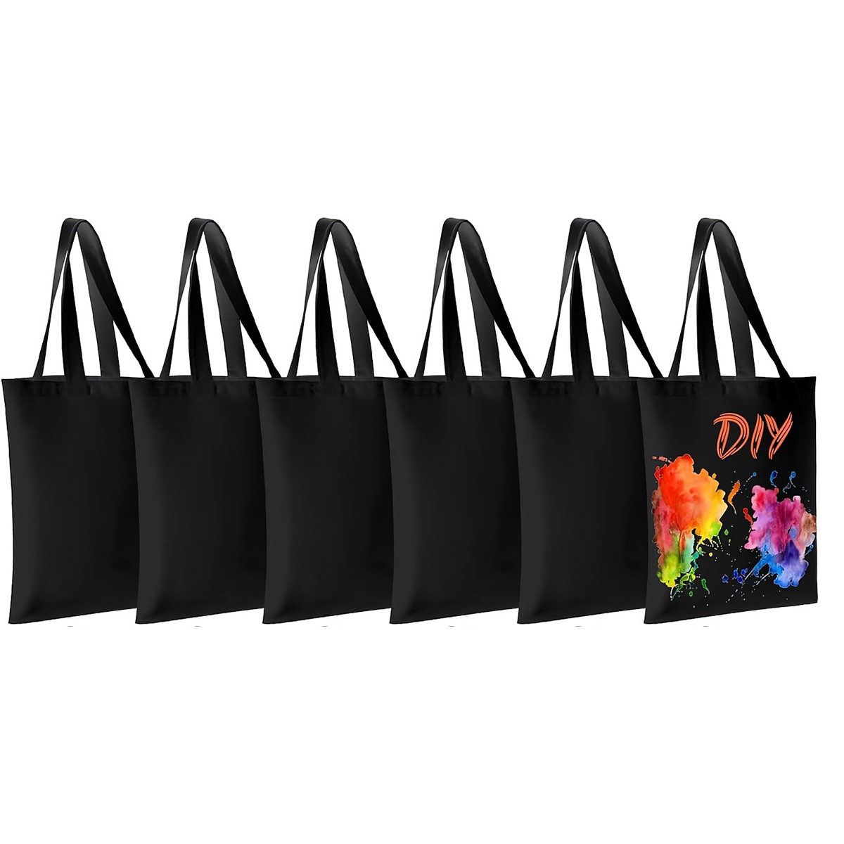 6-pack blanco wit/zwart/beige doe-het-zelf canvas bakken, veelzijdig, katoenen tassen voor sublimatie, winkelen, ambachten en: Black