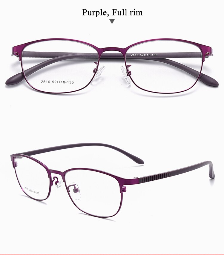 BCLEAR Urltra-licht-Licht Frauen Titan Legierung Oval Voll Halb Rand Brille Rahmen Brillen Mit flexibel Beine IP Galvanik 2515: voll Violett