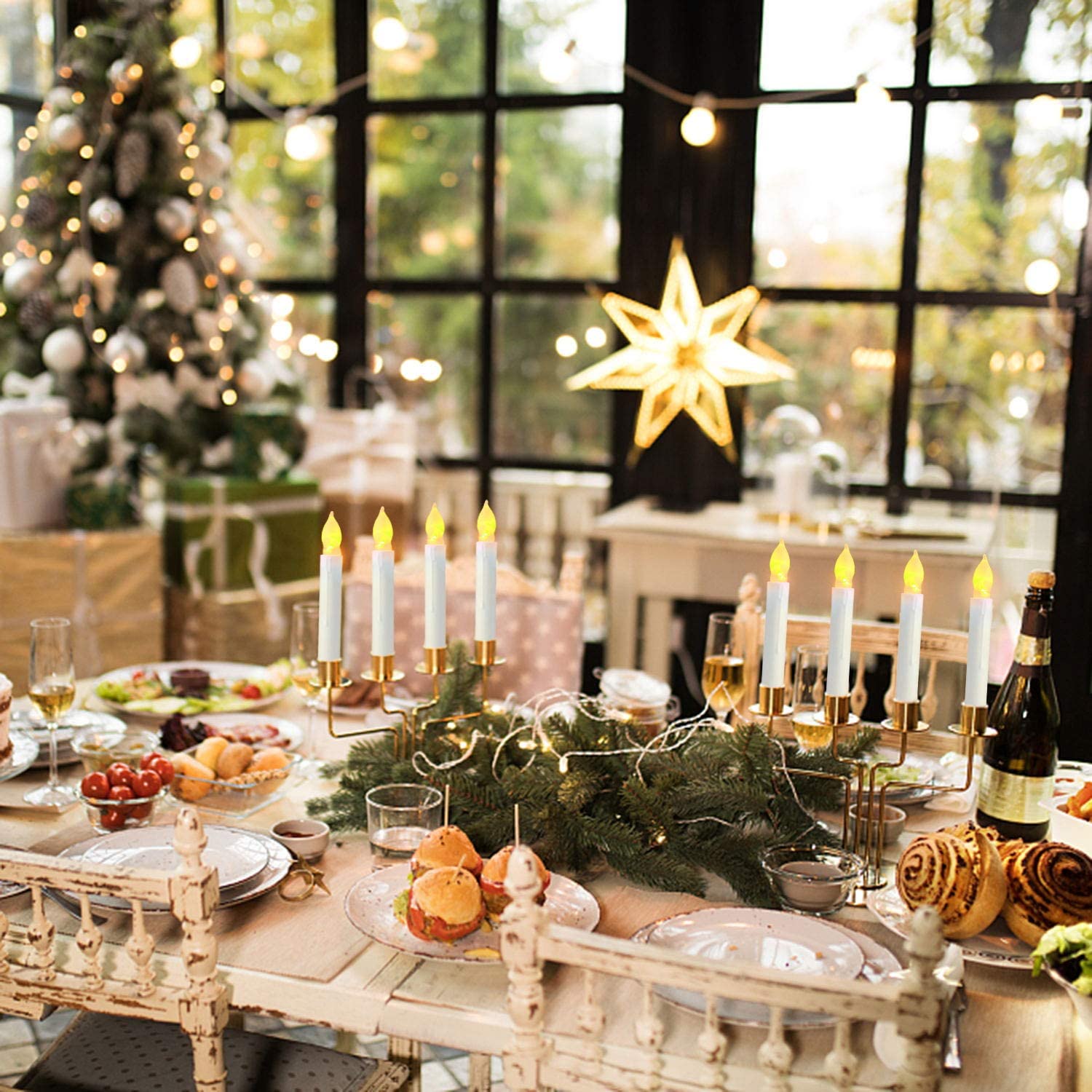 12PCS Flameless LED Taper Candles Lights, Battery Operated Candlesticks with Warm Yellow Flame, Dripless Taper Candles