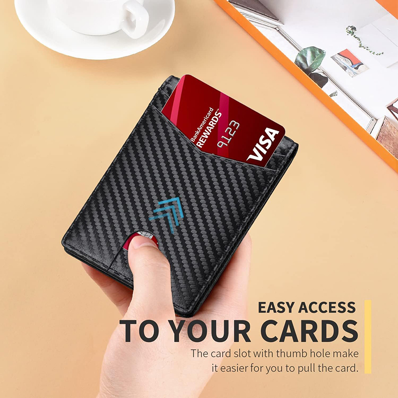 Portefeuille pour hommes en cuir Rfid ultra fin avec fenêtre d'identification portefeuille multi-cartes en fibre de carbone