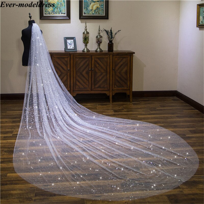 Voiles de mariée longs brillants, une couche de paillettes scintillantes, bon marché, accessoires pour Mariage,