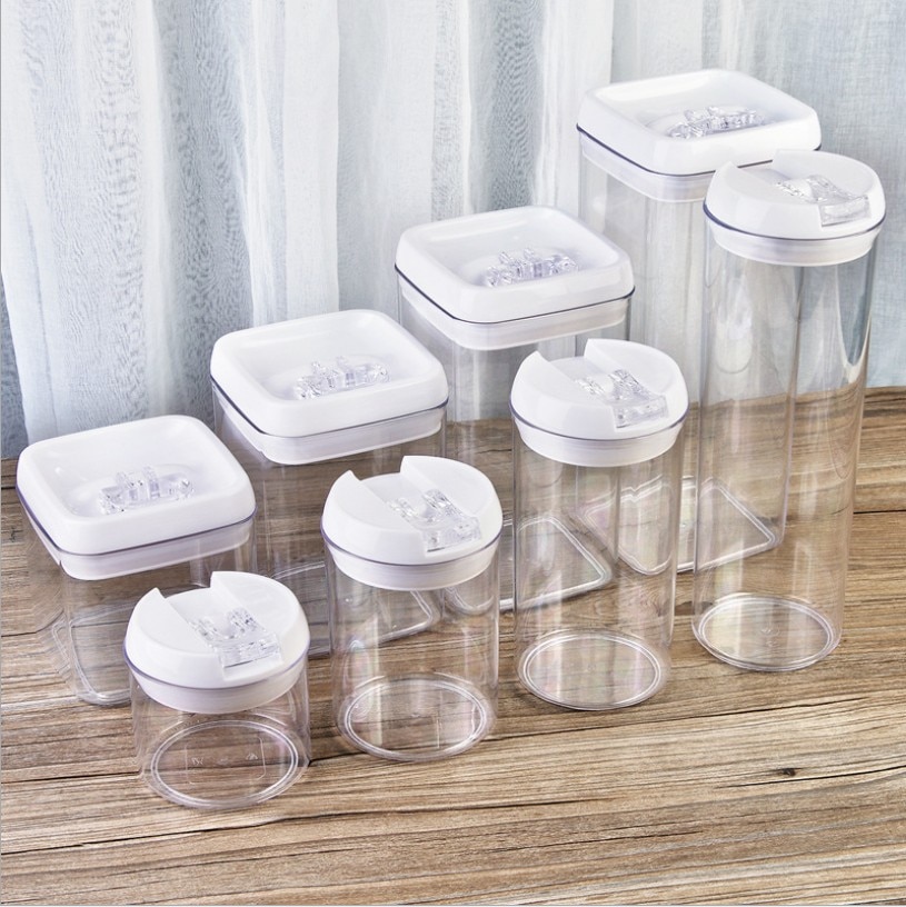 PP Food Storage Box Plastic Clear Container Set with Pour Lids Kitchen Storage Bottles Jars Sealed Dried Grains Tank 0.4L-1.2L