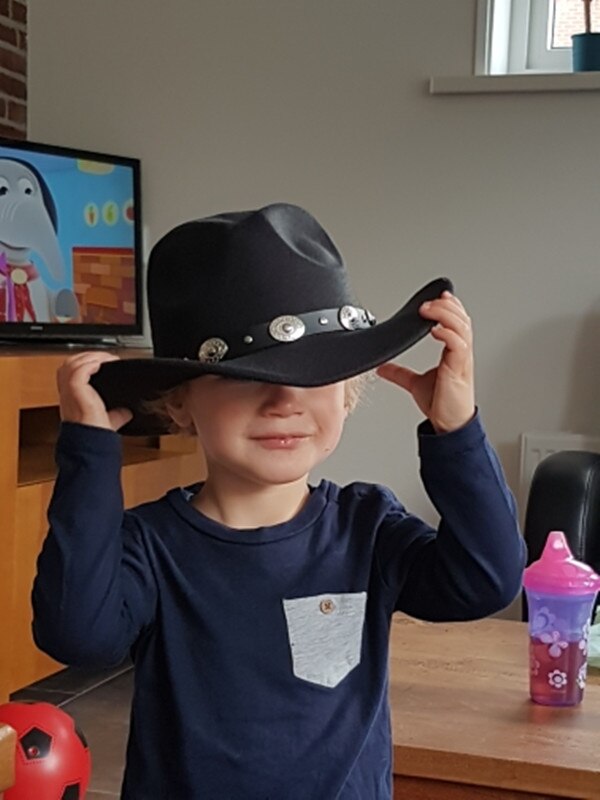 LUCKYLIANJI 100% filc wełniany dzieciak dziecko zachodni kapelusz kowbojski z szerokim rondem punkowa skórzana czapka jazzowa (rozmiar: 54cm regulacja liny)