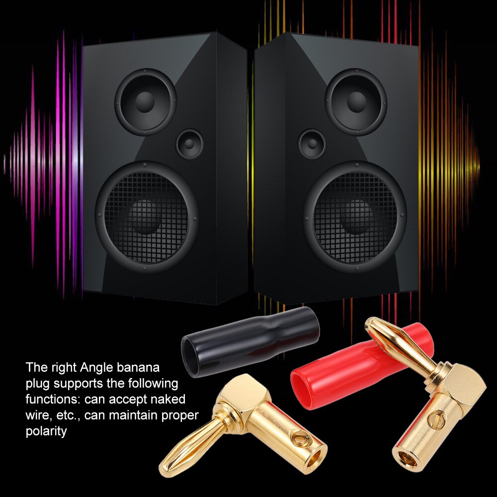 Connector met Zwarte + Rode Banaan Plug op Haakse 24 K Plated Banaan Kabel Schroef Plug Connector