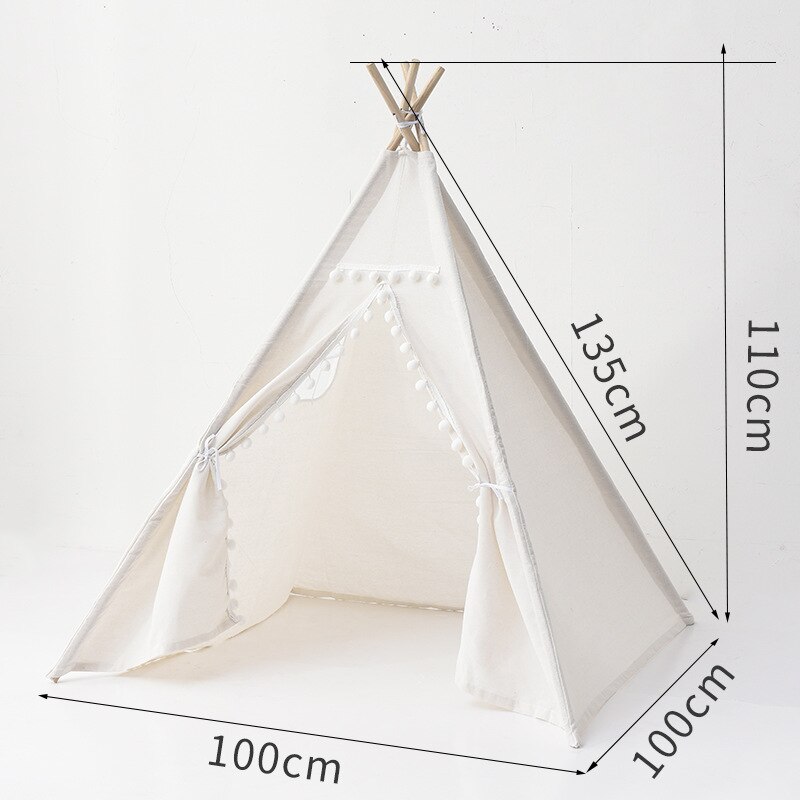 Portable Children Tents Tipi Play House Kids Cotton Canvas Indian Play Tent Wigwam Child Little Beach Teepee Room Decoration: WHITE