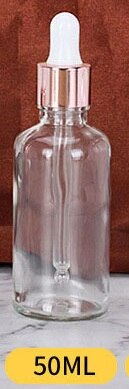 5-100ml rør gjennomsiktig dropper glass aromaterapi væske for essensiell massasje olje pipette etterfyllbare flasker rosa gull deksel: 50ml