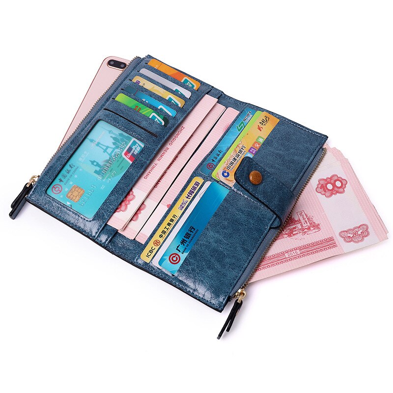 Carteira de couro longo das mulheres grande capacidade telefone procket titular do cartão carteiras bolsa feminina embreagem zíper marca designer bolsas
