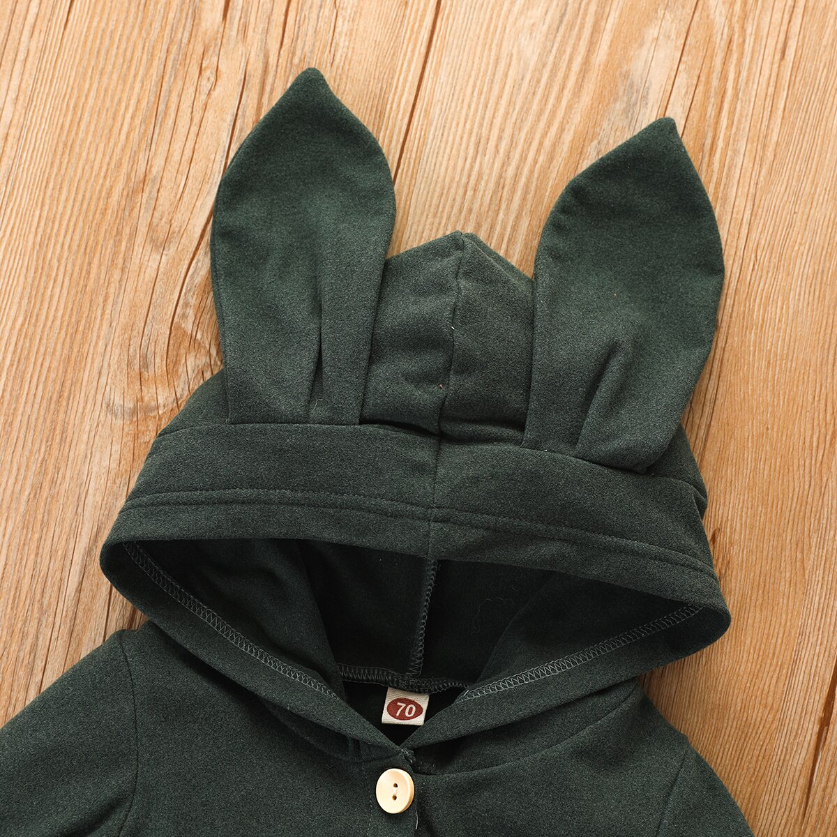 Herbst Winter neugeborenen Baby strampler mit hasenohren, langen ärmeln, niedlicher kapuzenpullover, einfarbig, jungen mädchen