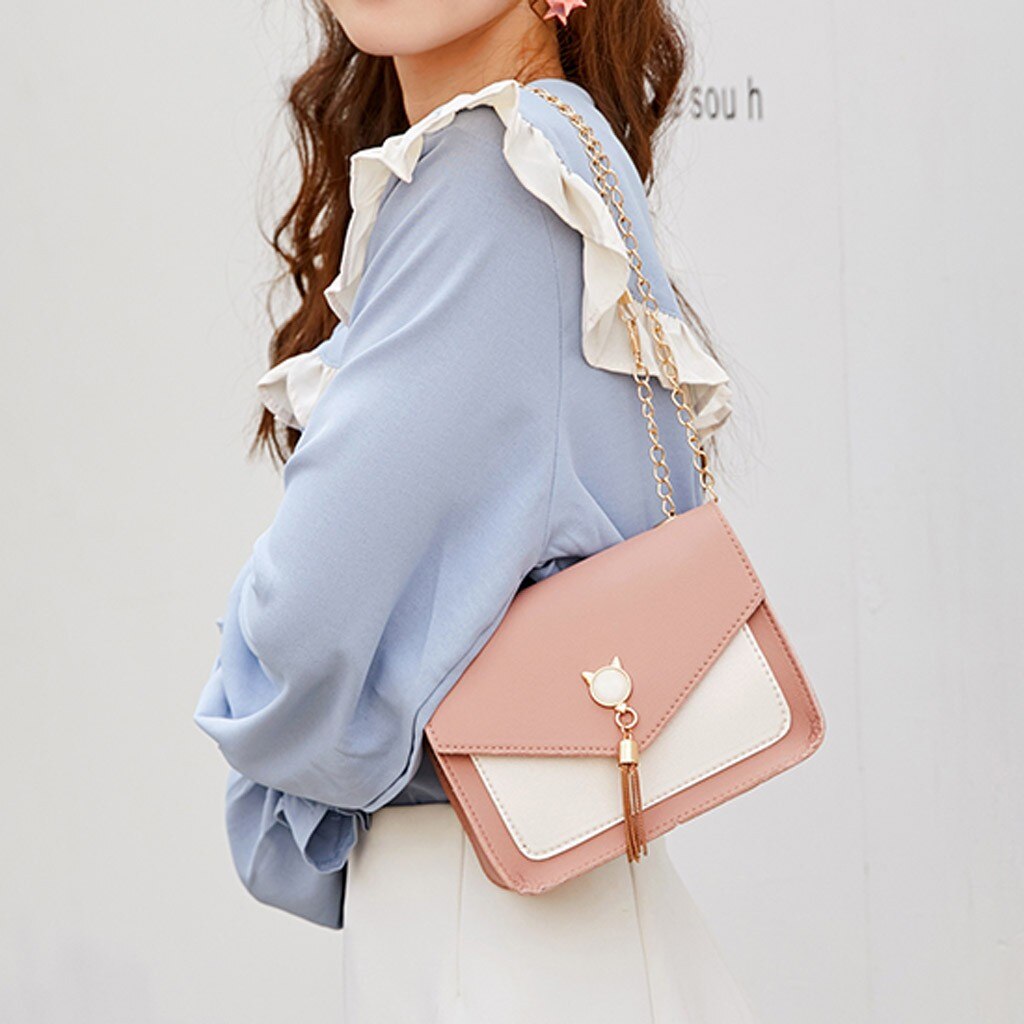 Umhängetaschen Für Frauen Abdeckung Quaste Schulter Kleine Quadratische Tasche Bote Katze praktisch Taschen Damen Handtaschen # LR2