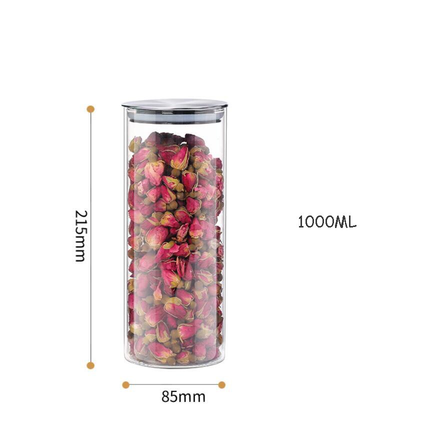 Kitchen Food Glass Storage Container Airtight Glass Food Storage Jar Heat-resistant Glass Jar Container with Stainless Steel Lid