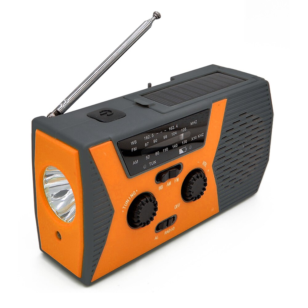 Hand Radio Solar Crank Dynamo Powered Am/Fm Weer Waterdichte Radio Gebruik Emergency Led Zaklamp En Power Bank: Oranje