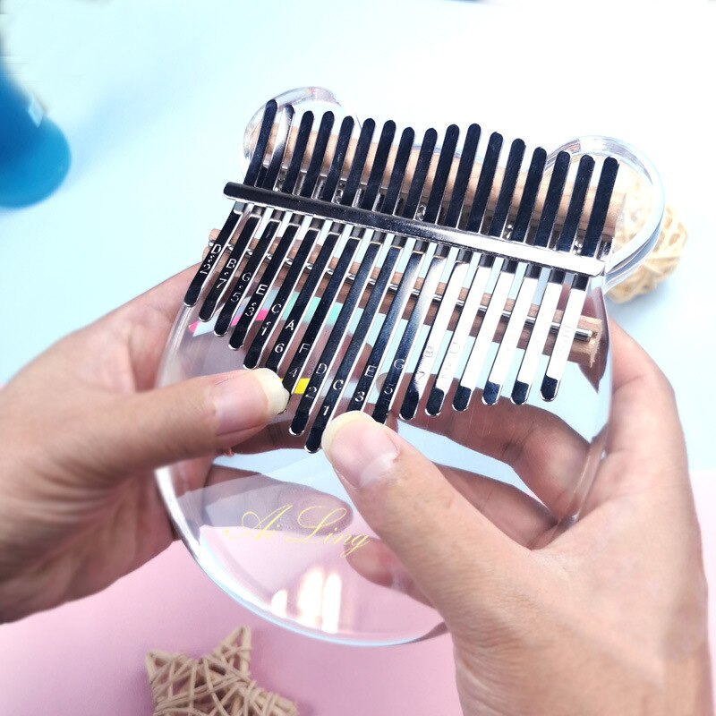 Clear Kalimba Thumb Piano Cat Shaped 17 Key Solid Finger Piano Transparent Body Cute Crystal Acrylic Kalimba With Beginners