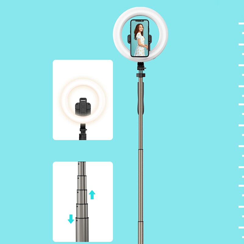 Trípode portátil telescópico con luz de relleno de 8 pulgadas y 1,6 M, soporte de relleno de luz LED para suelo de escritorio en vivo