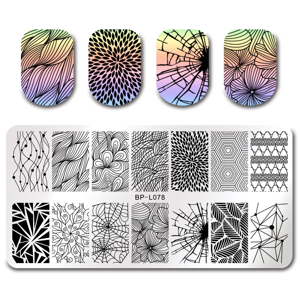 Born pretty 1pc stempelsjabloon lijn net rechthoek nagelkunst afbeelding plaat bp -l078
