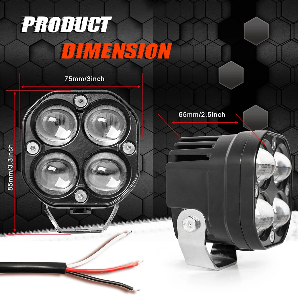 Superklare 3 -tommers ledet-spotlights med til farger, 200w tåkelys, frontlykttilbehør til motorsykkel, lastebil, bil, suv, atv, 30000lm 24v 12v