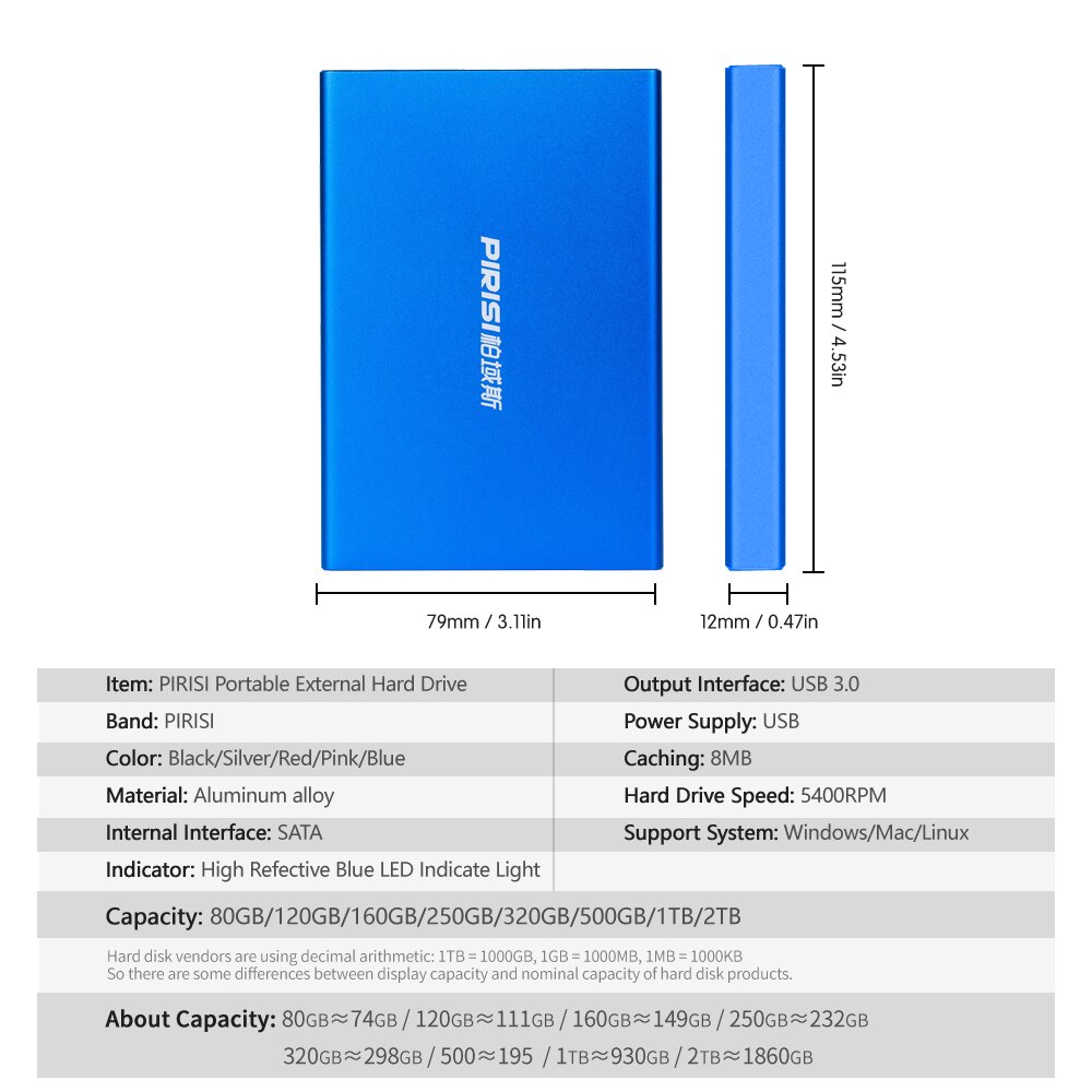 Pirisi p616i 2.5 "hdd disco rígido externo 500gb de armazenamento à prova de choque portátil disco rígido metal silm 5 cor