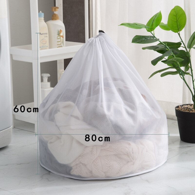 4 Size Washing Machine Laundry Bag Mesh Underwear Drawstring Bra Socks Wash Foldable Dirty Capacity Clothes Storage Household: Small hole-XL