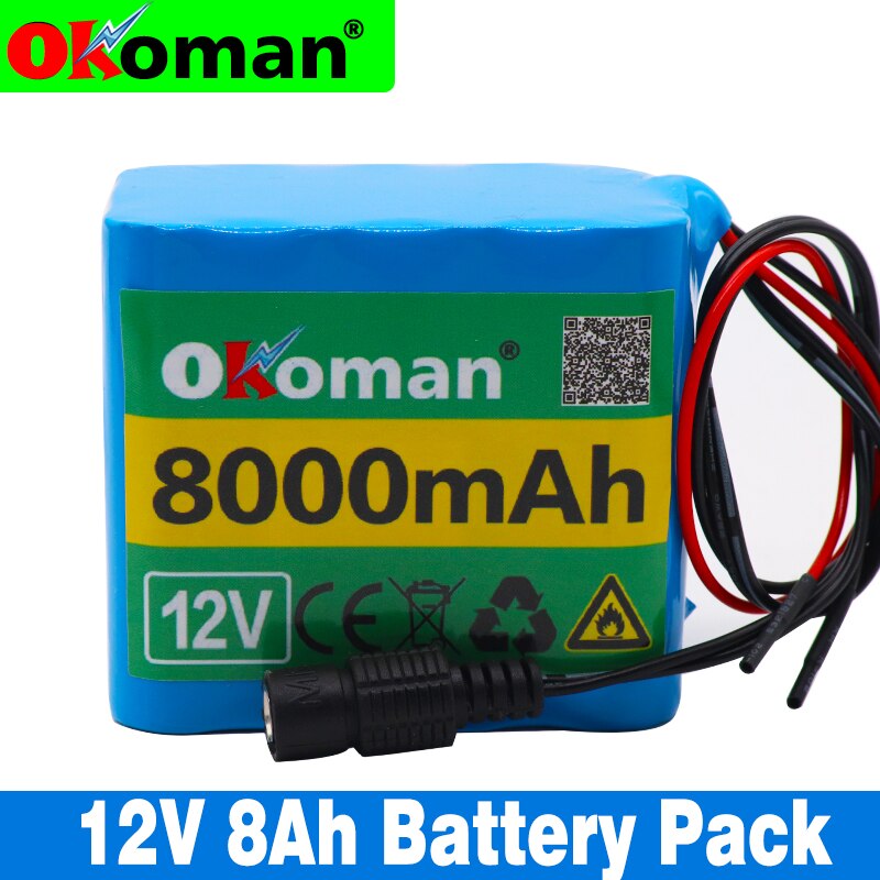 Okoman High Power battery pack 8Ah 18650 Rechargeable Lithium Ion battery pack capacity DC 12.6V 8000mAh CCTV Cam Monitor