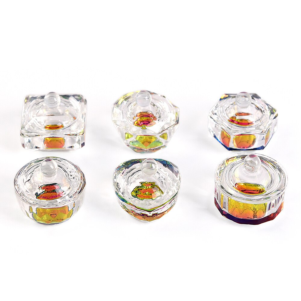 1Pc Nail Art Acrylic Liquid Powder Dappen Dish Bowl Glass Crystal Cup Heart Glassware with Lid for Nail Art Manicure Care Tools