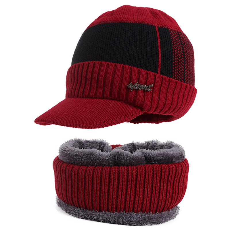 Ensemble de bonnets et écharpes en laine pour homme et femme, Bonnet tricoté, cagoule, masque Gorras, hiver: Red Sets