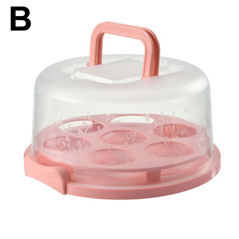 Portable Cake Storage Box Round Birthday Cake Box Kitchen Wedding Baking Container YE: Pink  B