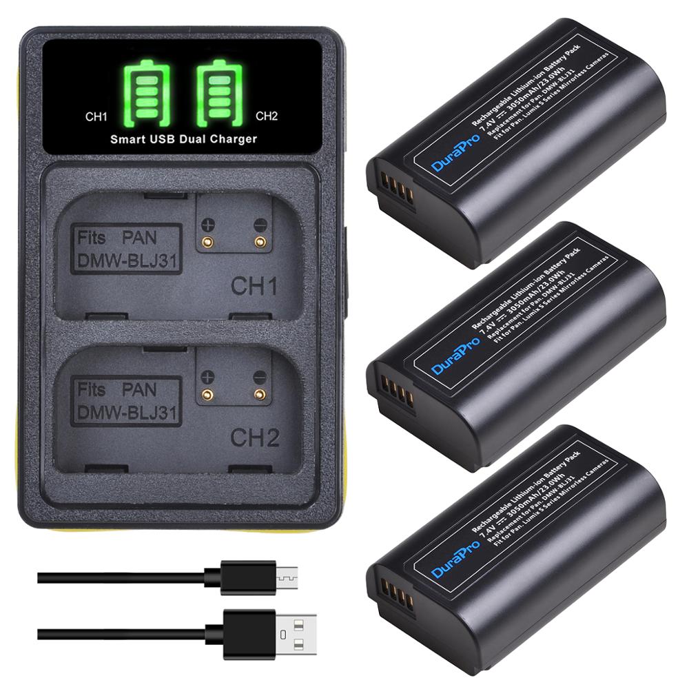 Durapro 2pc dmw-blj 31 dmw blj 31 batteri + oplader med type c-port usb-kabel til panasonic lumix s1, s1r, s1h spejlfri kameraer: 3 batterisæt