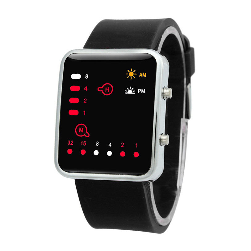 Reloj deportivo Digital LED rojo para hombres y mujeres, reloj de pulsera binario, de ventas en tienda de silicona con una pérdida de 99