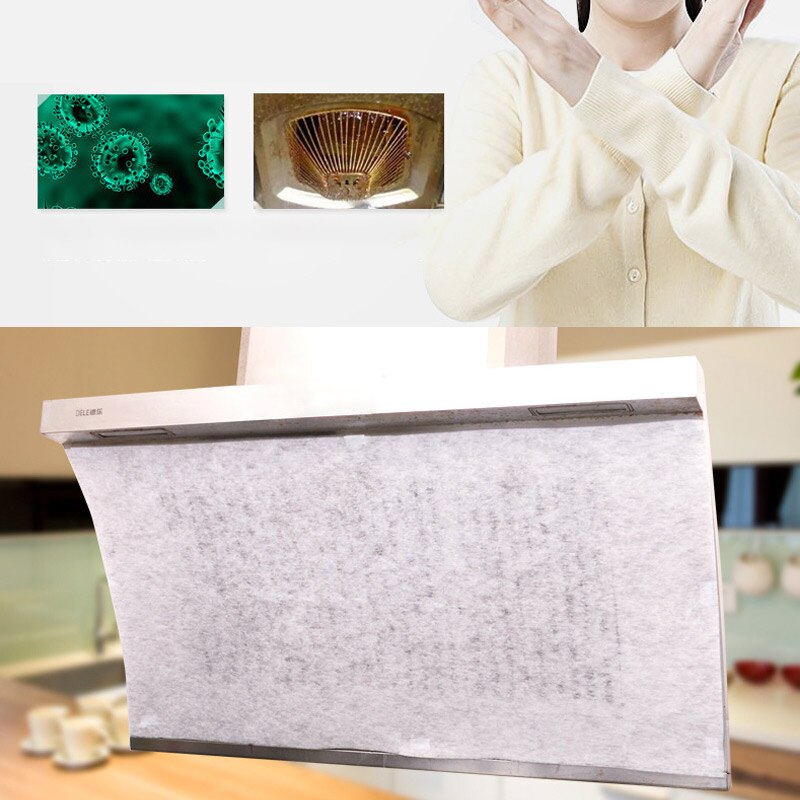 2Bag=4PCS Range Hood Filter Paper Cooking Grease Nonwoven Clean Filter Kitchen Oil Filter Tools with 8PCS Magic Stickers