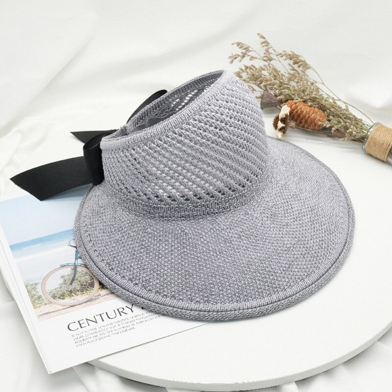 Sombreros de Sol para mujer, sombrero de paja plegable con lazo clásico, de ala grande, informal, para playa al aire libre, protección UV, para verano: Gris