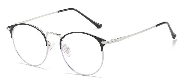 Large Retro Round Blue Filter Glasses Clear Lens Metal Frame Eyewear Optical Spectacles Eyeglasses arrow Blue Light Glasses: silver black
