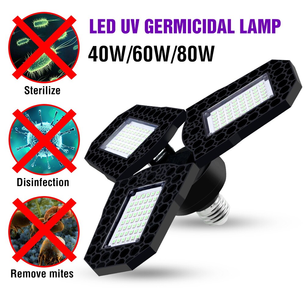 Ledet uv sterilisatorlampe  e27 uvc ozon 40w 60w 80w lampe 220v ledet ultrafiolett lys 110v bakteriedrepende pære 2835 desinfiserende lys