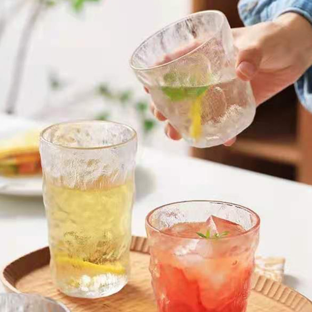 300ml/380ml Glacier Pattern Glass Water Cup Ins Whiskey Wind Beer Juice Glass Mug Tea Milk Coffee Water Cup Bar Drinkware