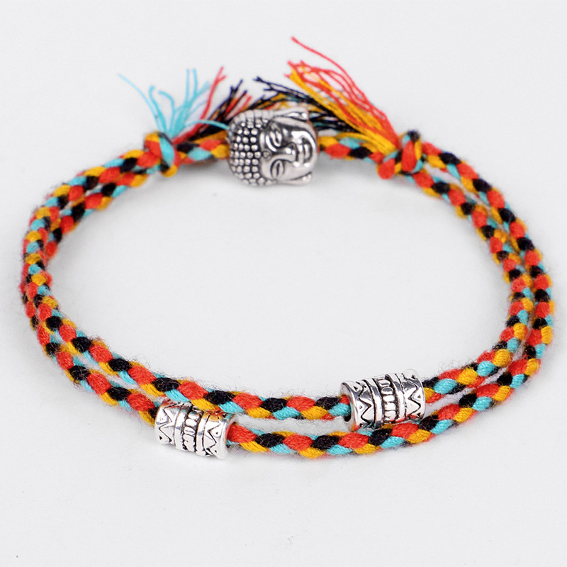 Pulseras y brazaletes de hilo de amuleto tejido con cabeza de Buda tibetana para mujeres y hombres, pulsera de amistad con dije de Buda de cuerda hecha a mano,