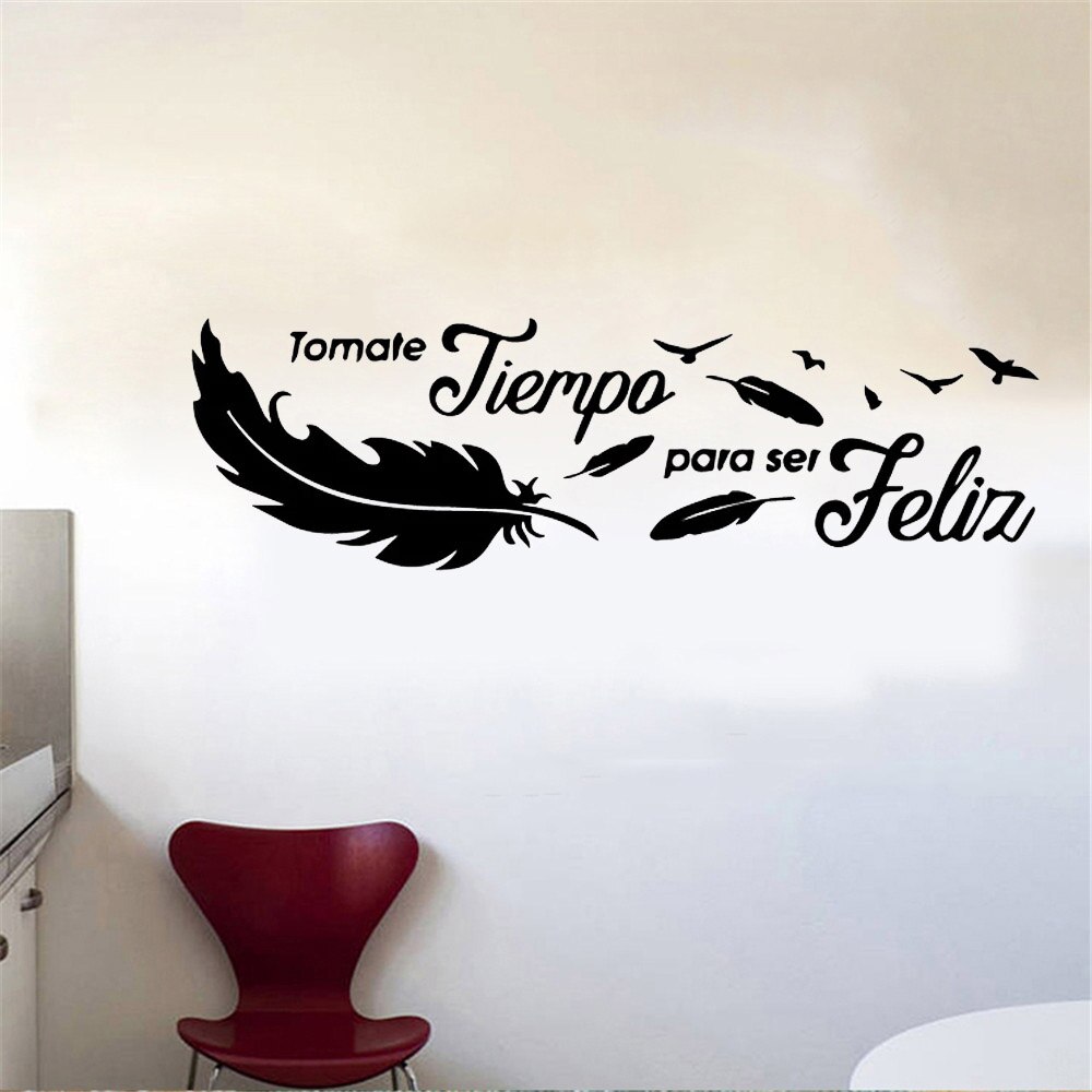 Pegatinas de pared de plumas de vinilo para frases en español, calcomanía de pared impermeable, decoración de pared para niños, calcomanías de decoración de sala de estar