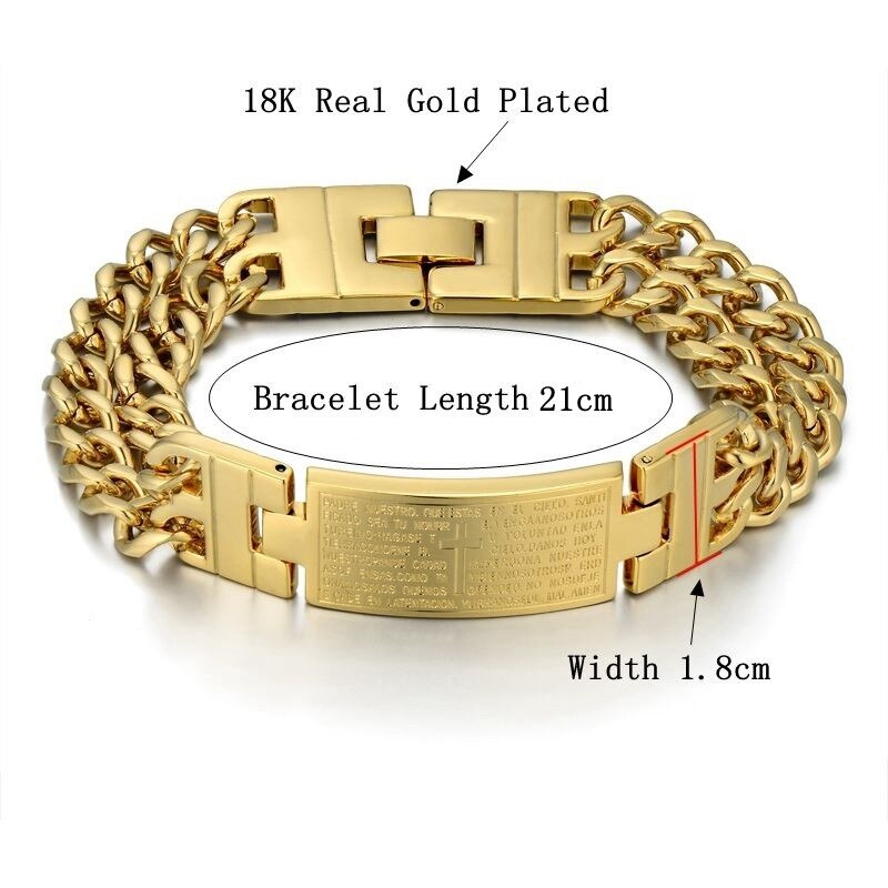 Jesus Christentum Bibel Spanisch Armbinde Homme Einzigartige Gold Kreuz Dicke Kette Verknüpfung Ich würde Armbinde Gold Farbe Männer Schmuck