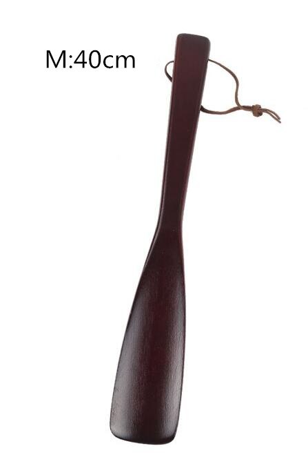 ETya 1 pièces femmes hommes en bois corne à chaussures Portable Flexible cuillère forme pratique porter poignée chausse-pied: M 40cm