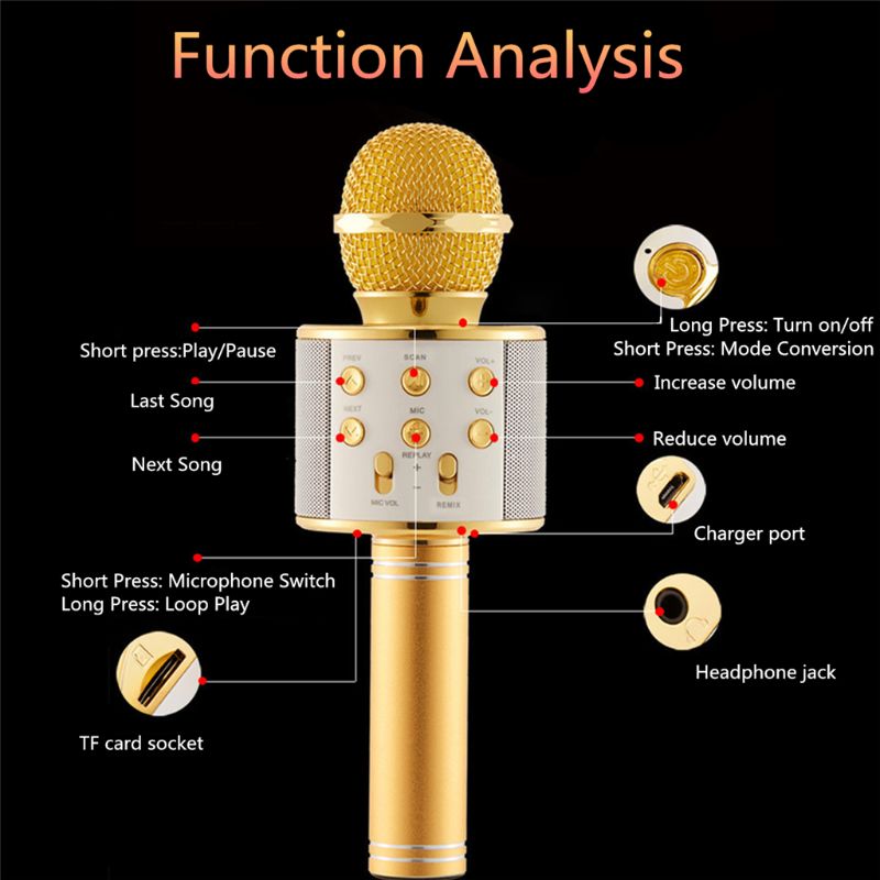 Wireless Portable Handheld Bluetooth Karaoke Microphone Singing Machine