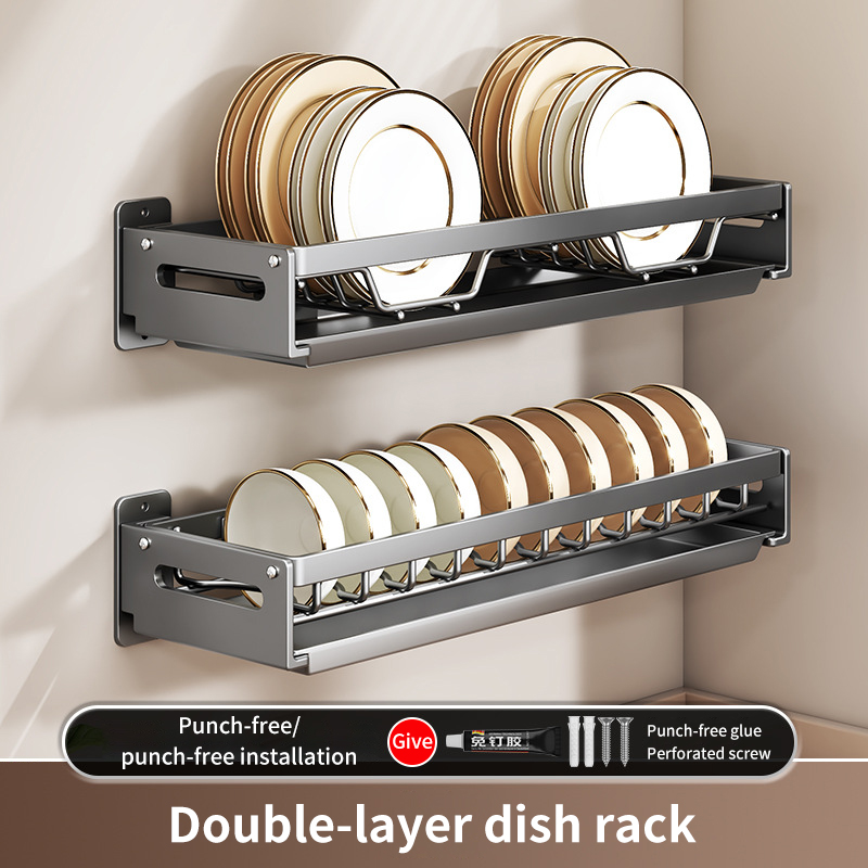 Kitchen Bowl Plate Drying Storage Shelf Wall Mounted Dish Drainer Rack Multifunction Chopsticks Spoon Tableware Dish Holder: Dark Khaki